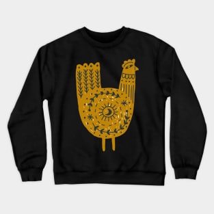 Folk Art Chicken in Gold and Black Crewneck Sweatshirt